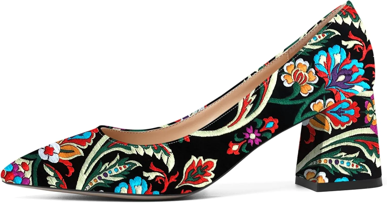 SHOWFOREST Womens Slip On Dress Pointed Toe Patent Evening Chunky Mid Heel Pumps Shoes 2.5 Inch
