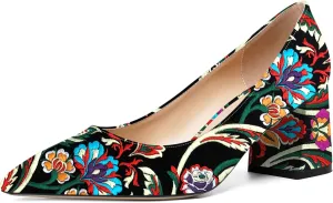 SHOWFOREST Womens Slip On Dress Pointed Toe Patent Evening Chunky Mid Heel Pumps Shoes 2.5 Inch