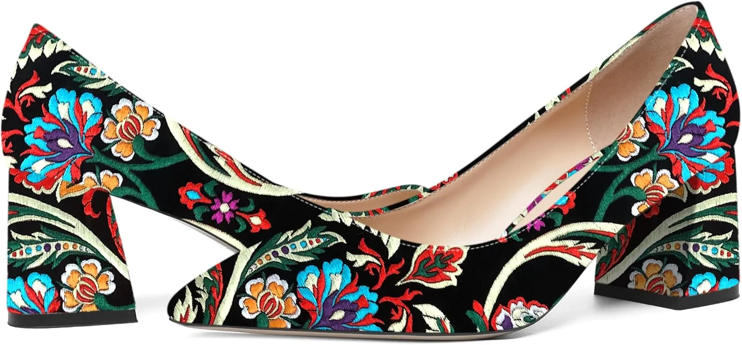 SHOWFOREST Womens Slip On Dress Pointed Toe Patent Evening Chunky Mid Heel Pumps Shoes 2.5 Inch