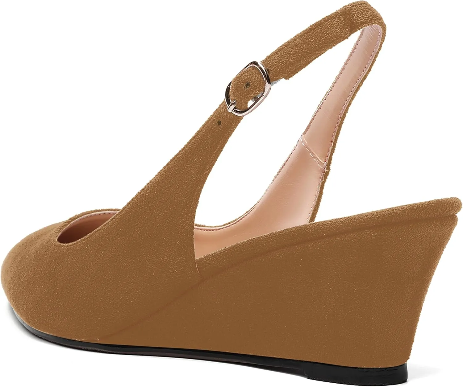 SHOWFOREST Womens Solid Adjustable Strap Suede Dress Buckle Dating Pointed Toe Wedge Low Heel Pumps Shoes 2 Inch