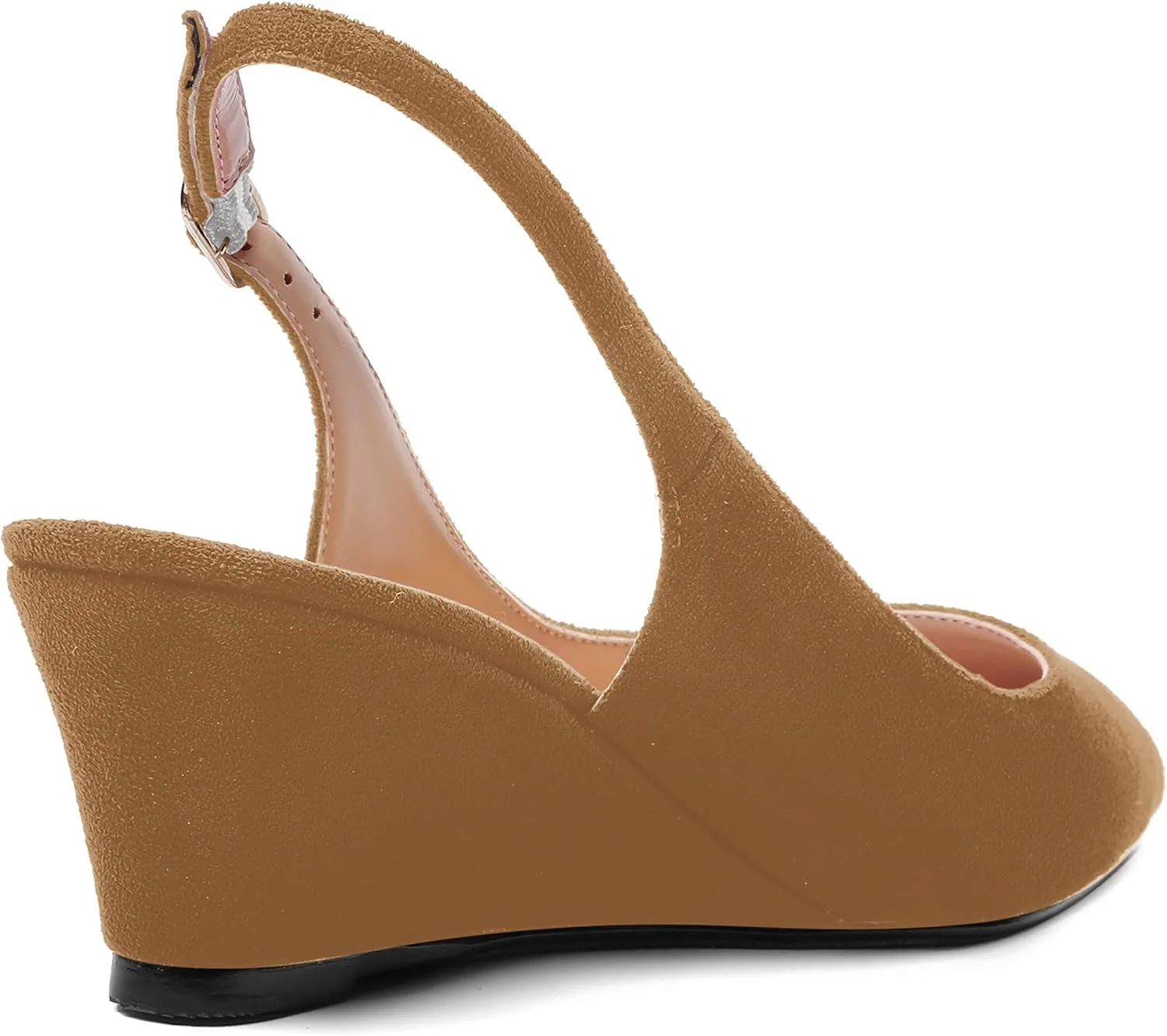SHOWFOREST Womens Solid Adjustable Strap Suede Dress Buckle Dating Pointed Toe Wedge Low Heel Pumps Shoes 2 Inch