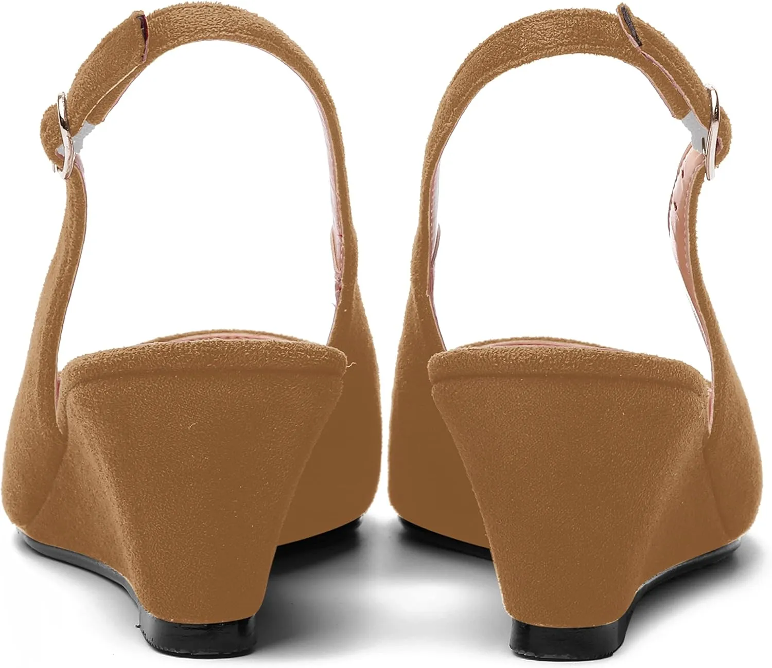 SHOWFOREST Womens Solid Adjustable Strap Suede Dress Buckle Dating Pointed Toe Wedge Low Heel Pumps Shoes 2 Inch