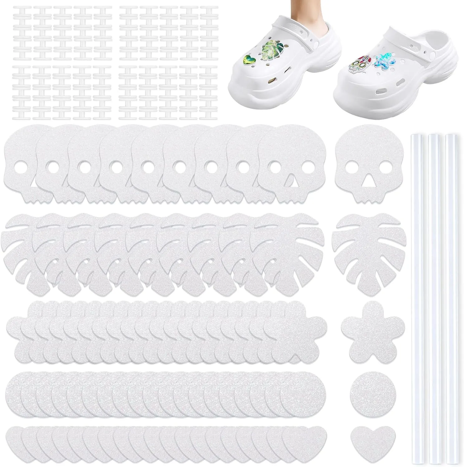 SHUANGART 80 Sets Shoe Charm Sublimation Blanks,Sparkle Superfine Glitter Material Slipper Pins,Unfinished Faux Leather Bulk for DIY Unique Festival Holiday Clog Decor