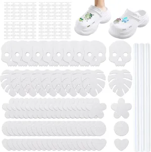 SHUANGART 80 Sets Shoe Charm Sublimation Blanks,Sparkle Superfine Glitter Material Slipper Pins,Unfinished Faux Leather Bulk for DIY Unique Festival Holiday Clog Decor