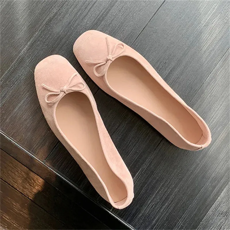 Silk Round Toe Square Heels Bowknot Shoes