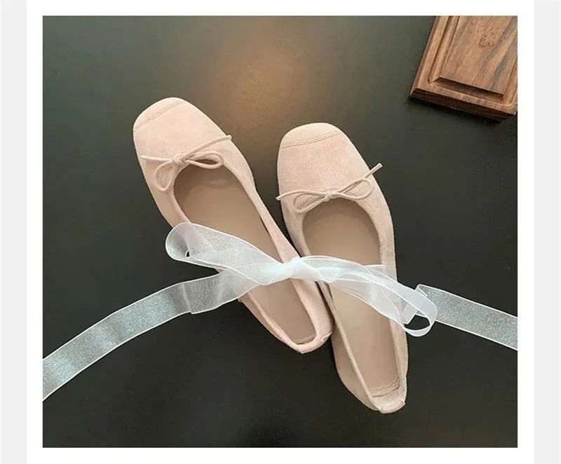 Silk Round Toe Square Heels Bowknot Shoes