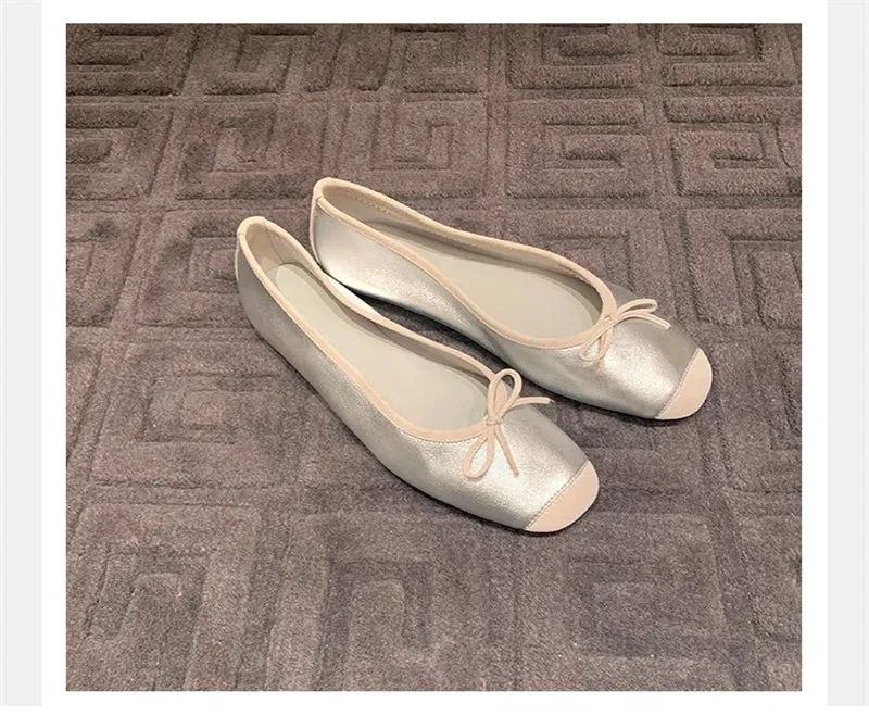 Silk Round Toe Square Heels Bowknot Shoes