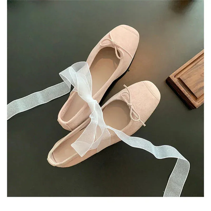 Silk Round Toe Square Heels Bowknot Shoes