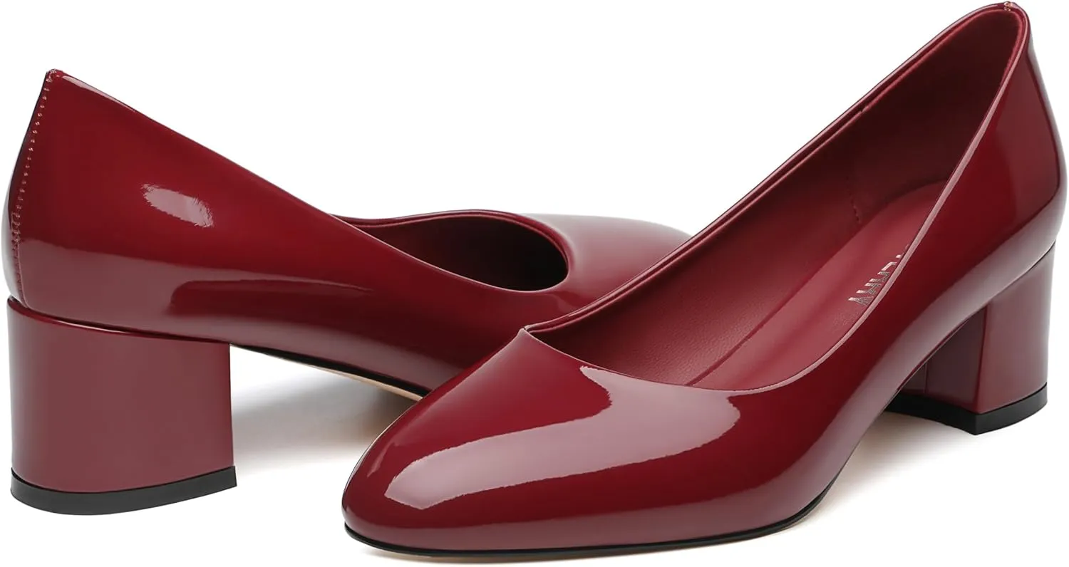 SKYSTERRY Women's Pumps Chunky Block Closed Round Toe Heels Low Heel Comfortable Dress Shoes for Business Work Wedding 2 Inch