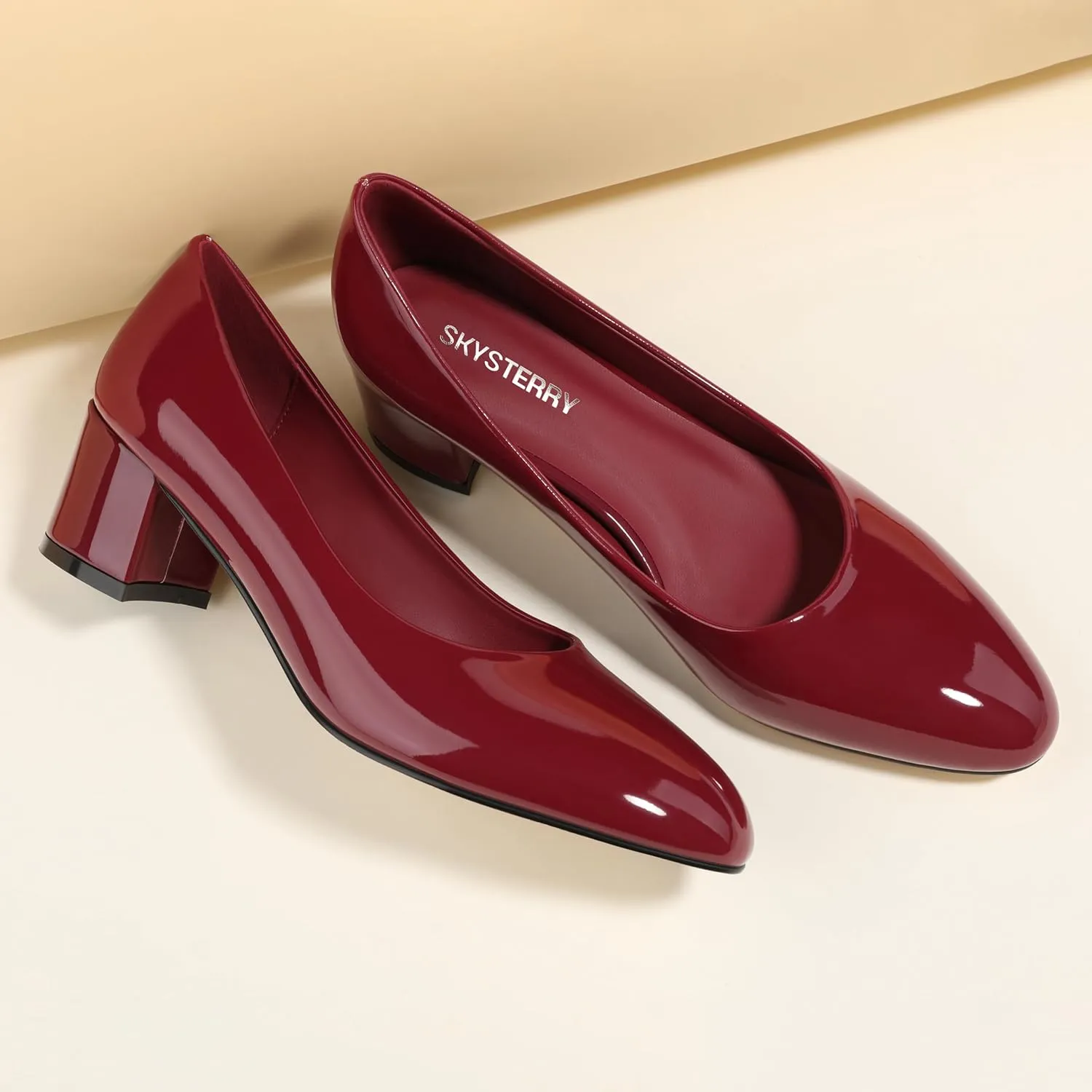 SKYSTERRY Women's Pumps Chunky Block Closed Round Toe Heels Low Heel Comfortable Dress Shoes for Business Work Wedding 2 Inch