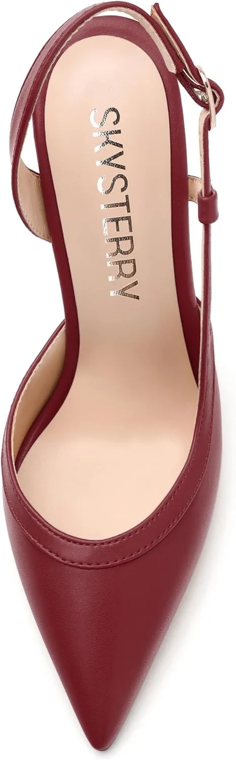 SKYSTERRY Women's Slingback Heels Closed Pointed Toe 4.7-Inch Stiletto High Heeled Pumps Sexy Wedding Party Office Work Dress Shoes