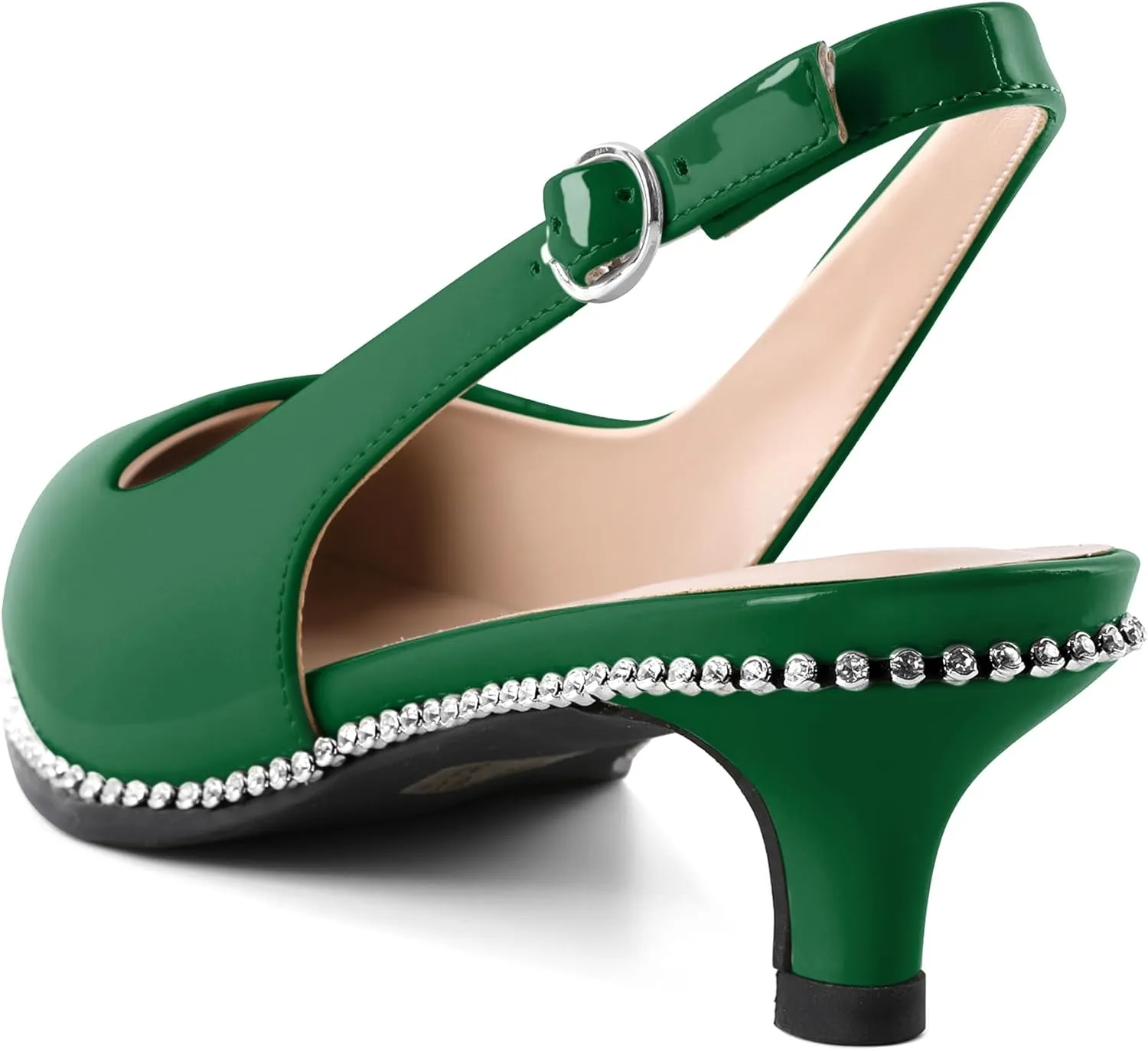 Slingback Low Heels Women Kitten Heel Rhinestones Beaded Pumps Closed Pointd Toe Shoes Slip On Event Party 1.5 Inch Dressy Sandals