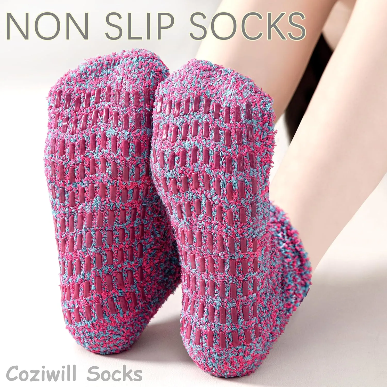 Slipper Socks With Grips for Women and Men - Fuzzy Warm Winter Non-Slip Hospital Socks - Home Cozy Grip Ankle Socks
