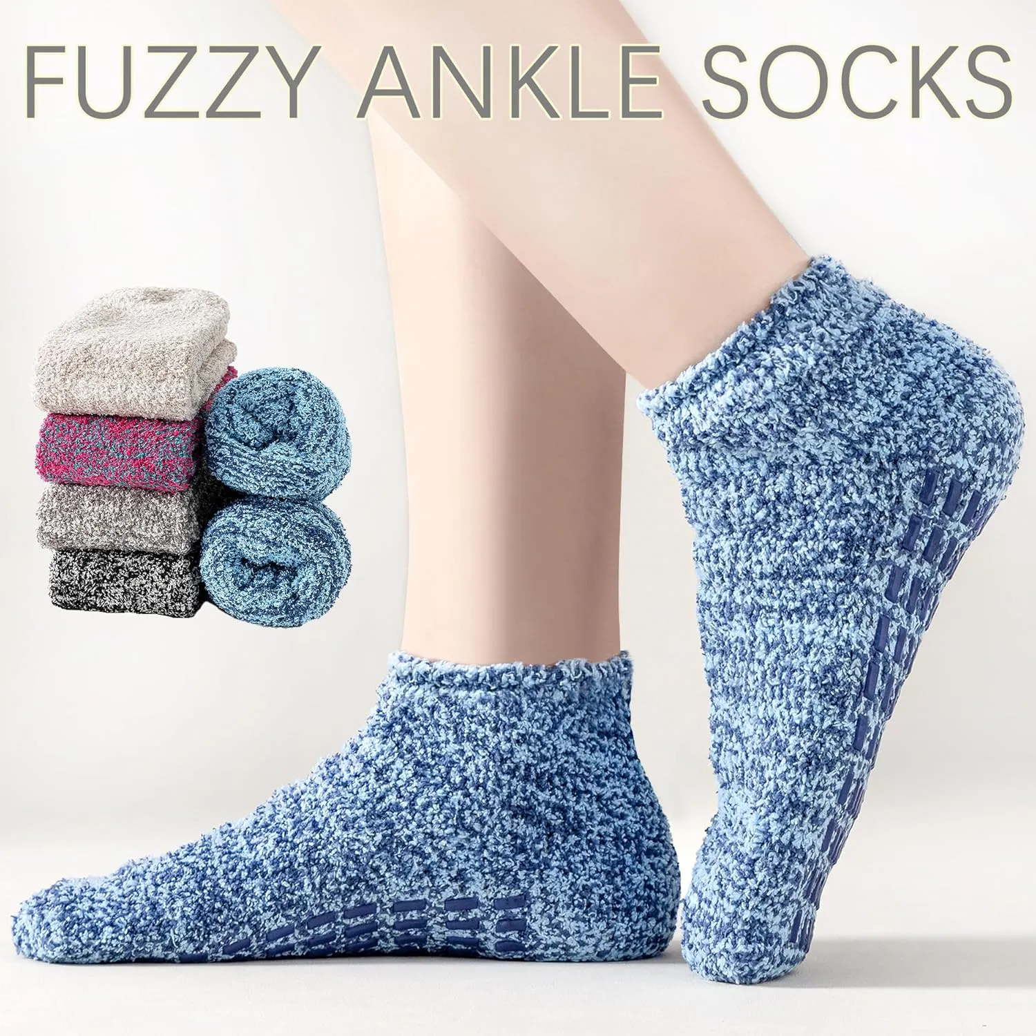 Slipper Socks With Grips for Women and Men - Fuzzy Warm Winter Non-Slip Hospital Socks - Home Cozy Grip Ankle Socks