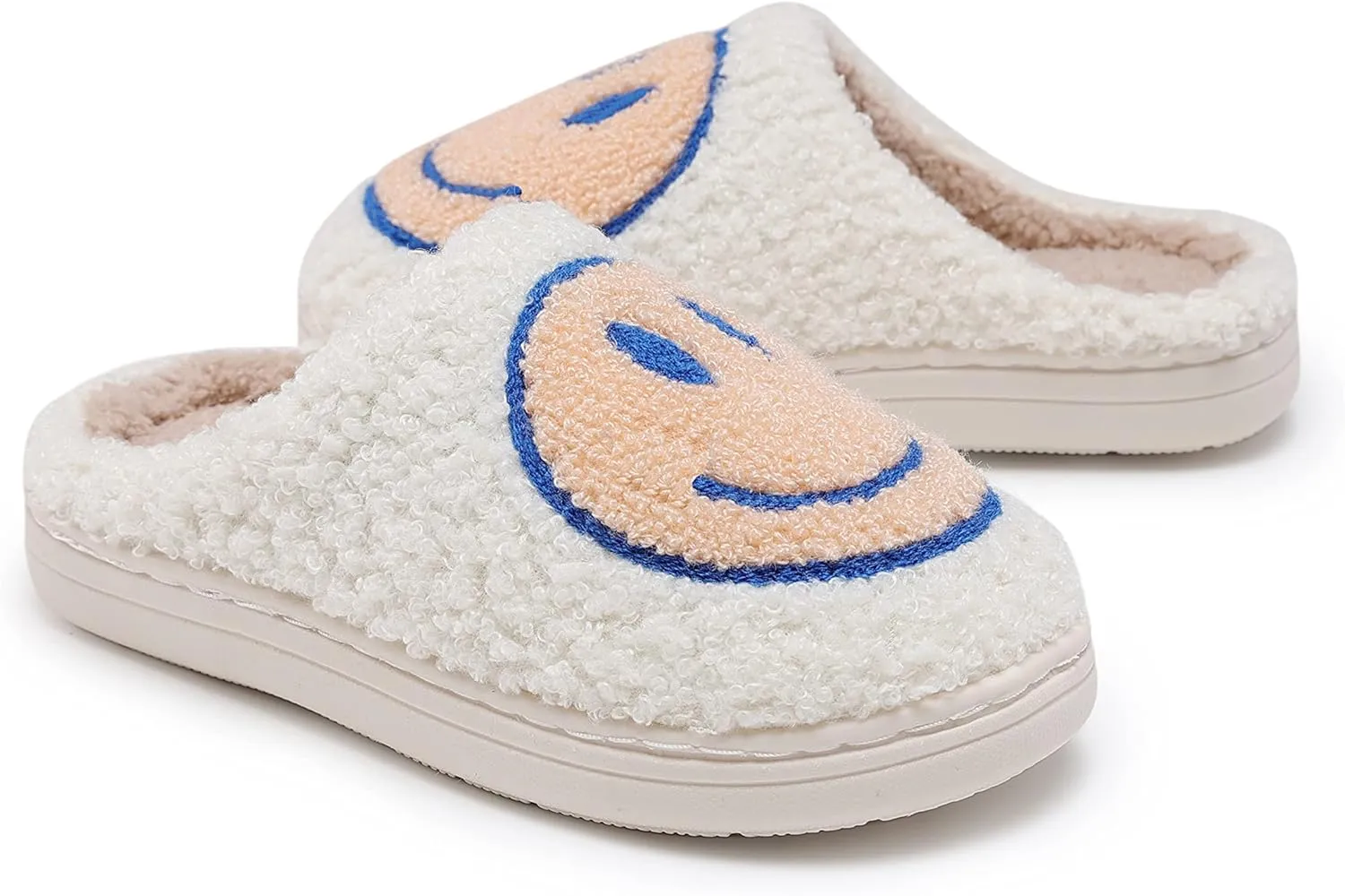 Smile Face Kids Happy Face Soft Plush Warm Slipper Anti-Slip Winter Fluffy House Shoes Soft Memory Foam Comfort Cotton Slippers Indoor and Outdoor
