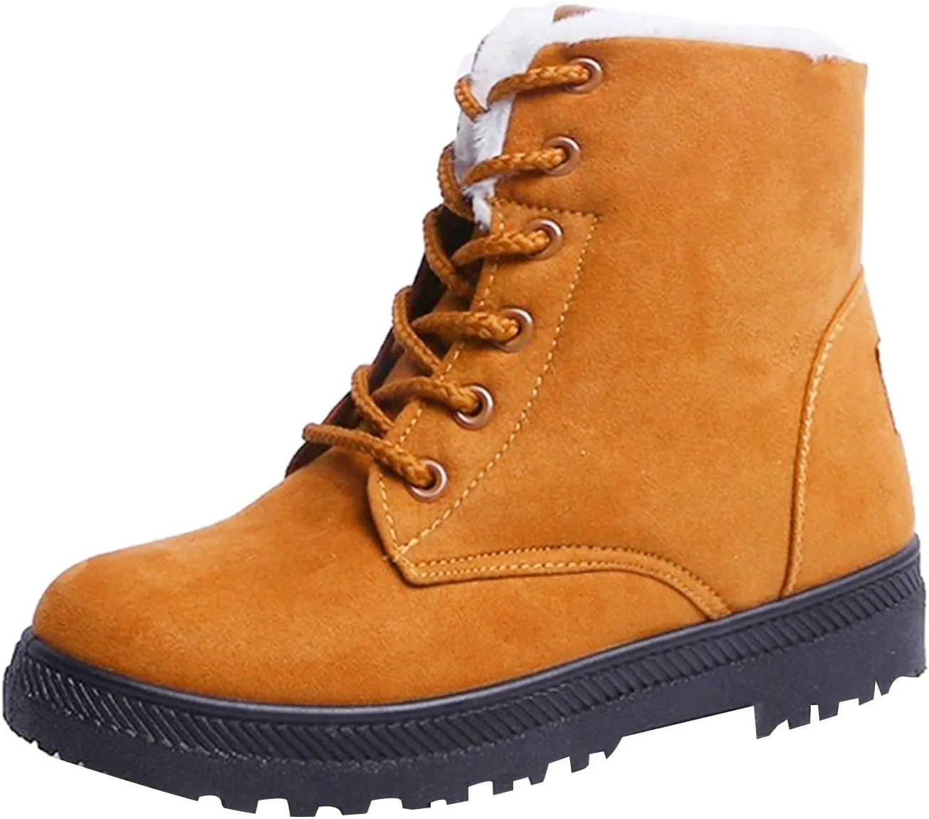Snow Boots For Women Waterproof Platform Boots for Women Chunky Heel Warm Round Toe Lace Up Flat Short Snow Boots