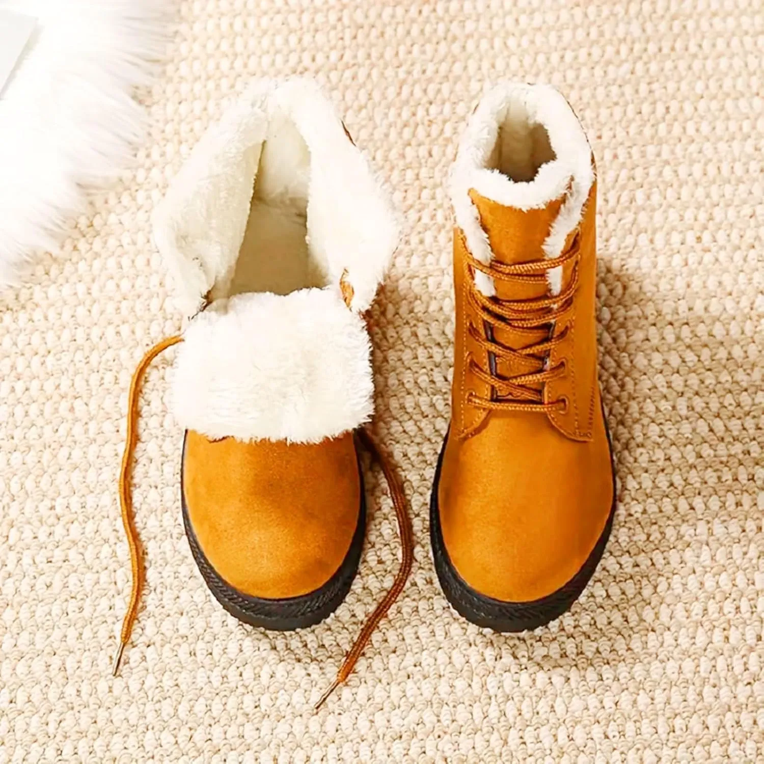 Snow Boots For Women Waterproof Platform Boots for Women Chunky Heel Warm Round Toe Lace Up Flat Short Snow Boots
