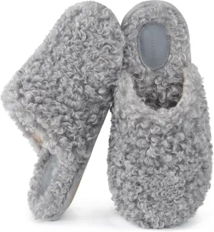 Snug Leaves Women's Scuff Slippers Furry Cute Curly Faux Wool Slip-on Indoor Memory Foam House Shoes