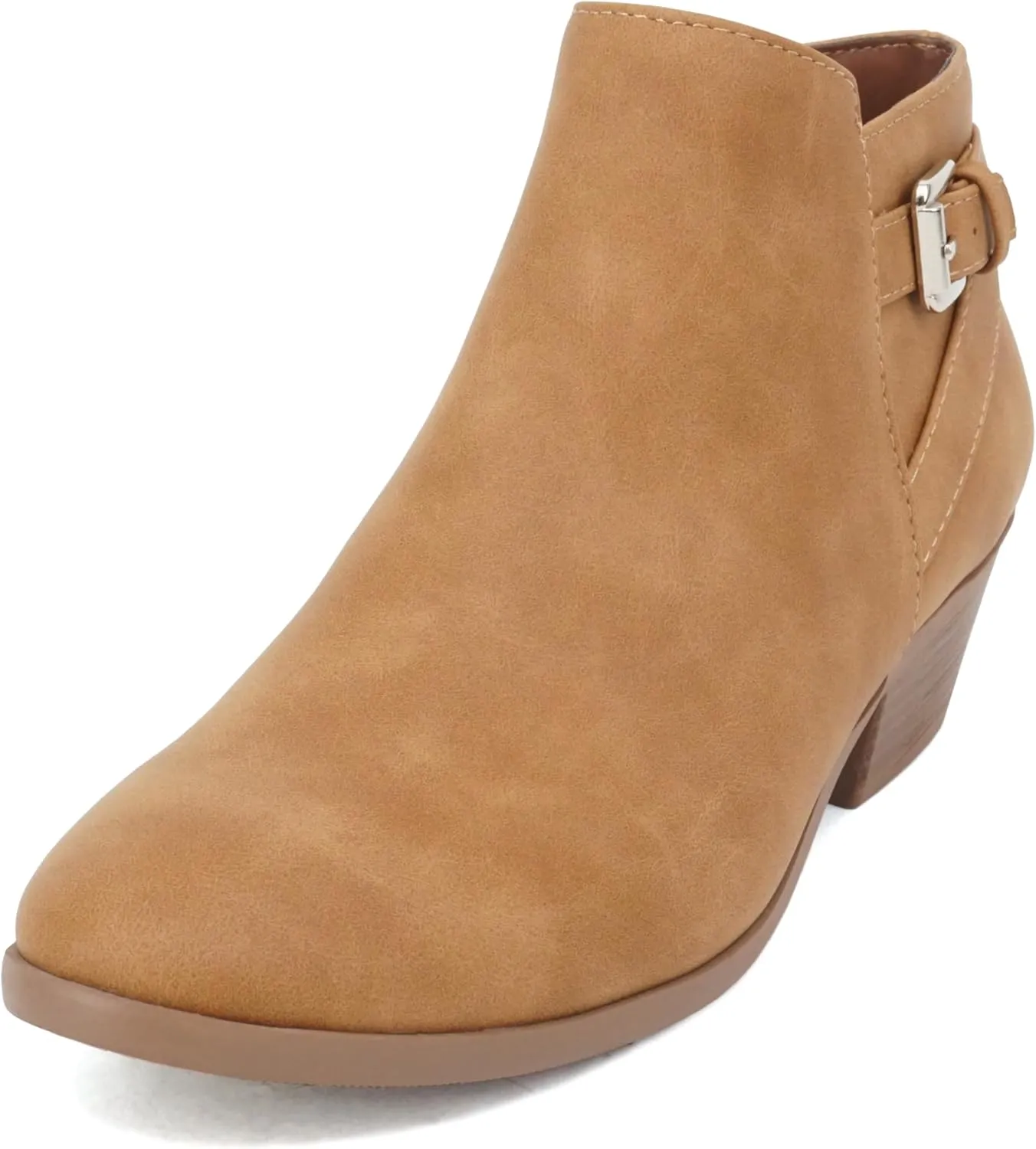 Soda CHOYA Women's Round Toe Faux Suede Stacked Heel Western Ankle Bootie