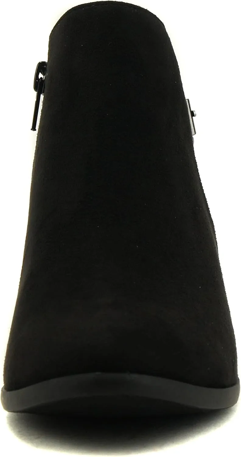 Soda CHOYA Women's Round Toe Faux Suede Stacked Heel Western Ankle Bootie