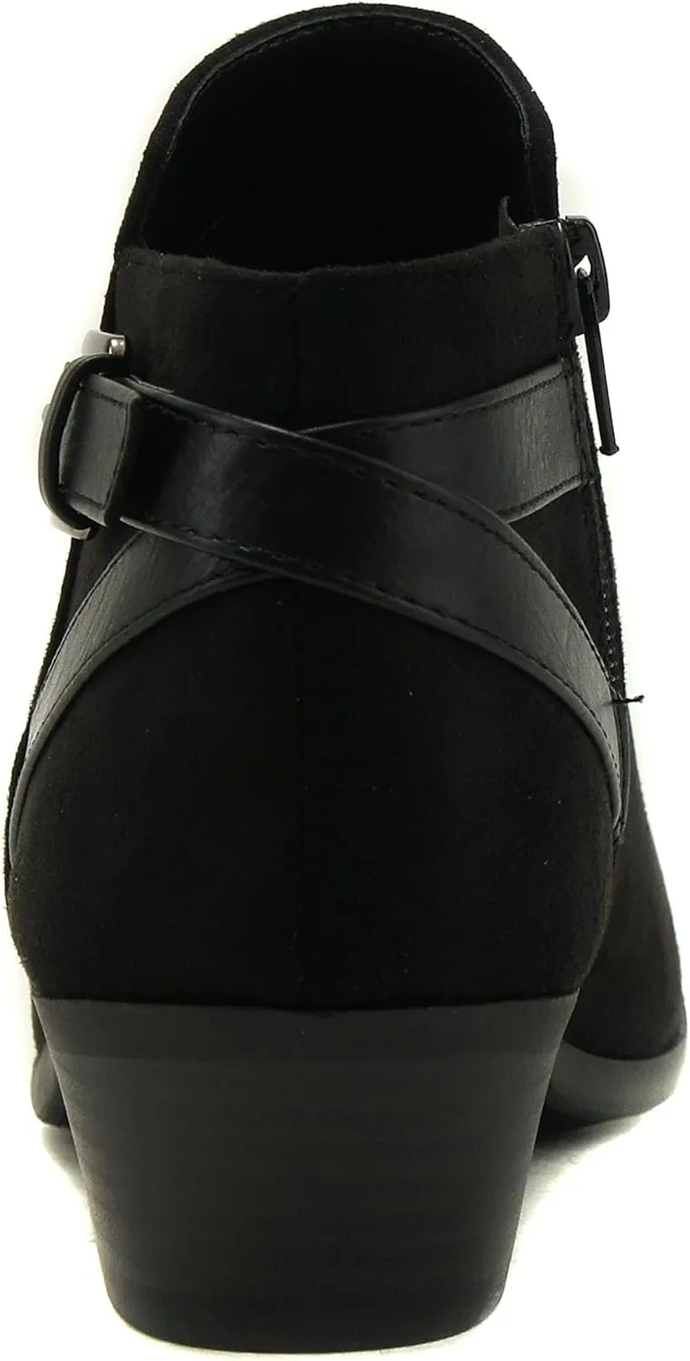 Soda CHOYA Women's Round Toe Faux Suede Stacked Heel Western Ankle Bootie