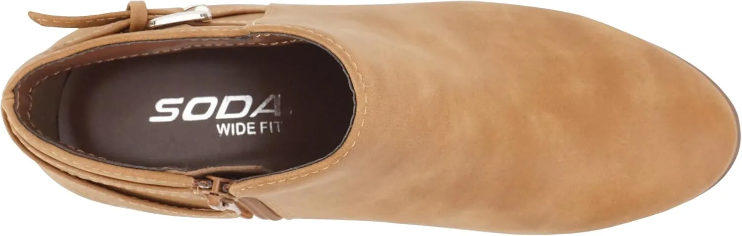 Soda CHOYA Women's Round Toe Faux Suede Stacked Heel Western Ankle Bootie