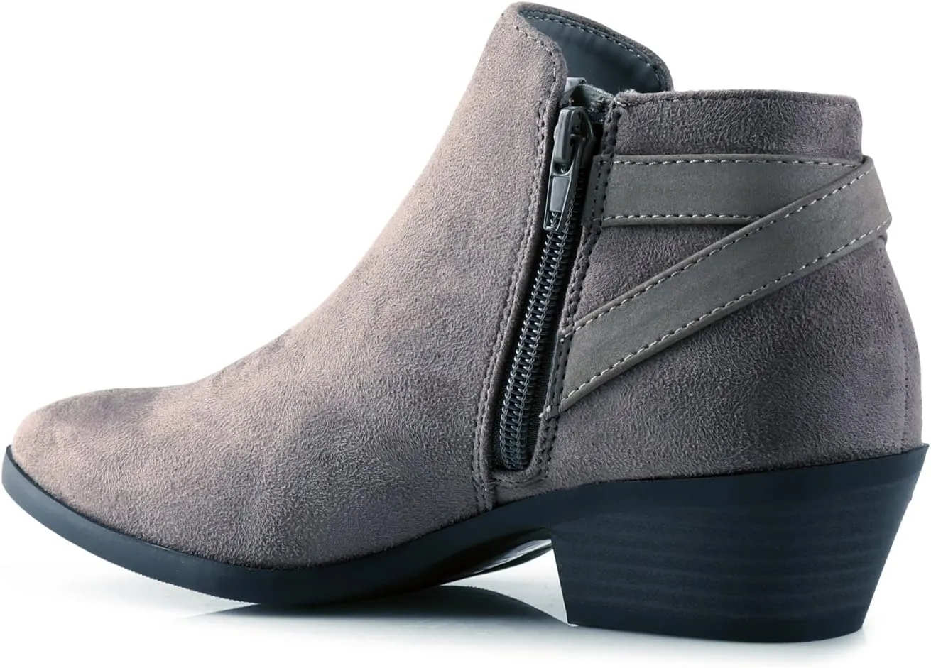 Soda CHOYA Women's Round Toe Faux Suede Stacked Heel Western Ankle Bootie