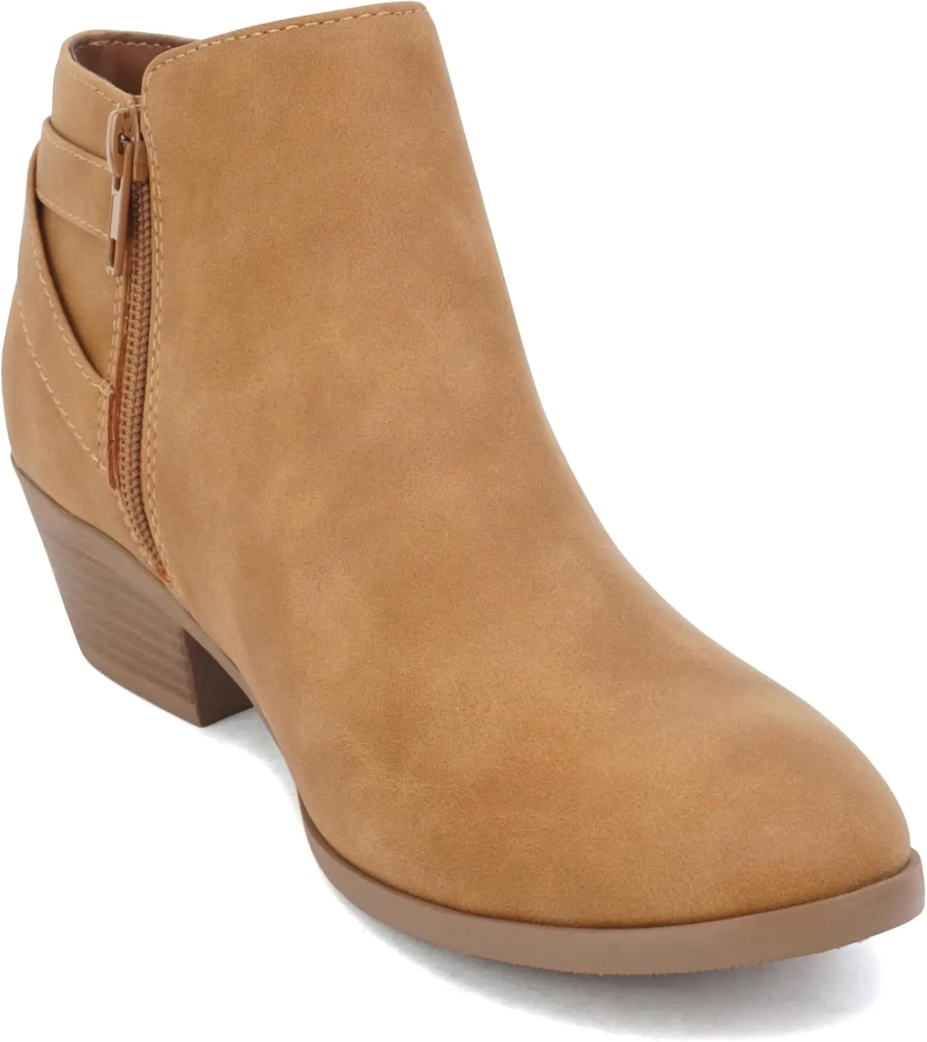 Soda CHOYA Women's Round Toe Faux Suede Stacked Heel Western Ankle Bootie
