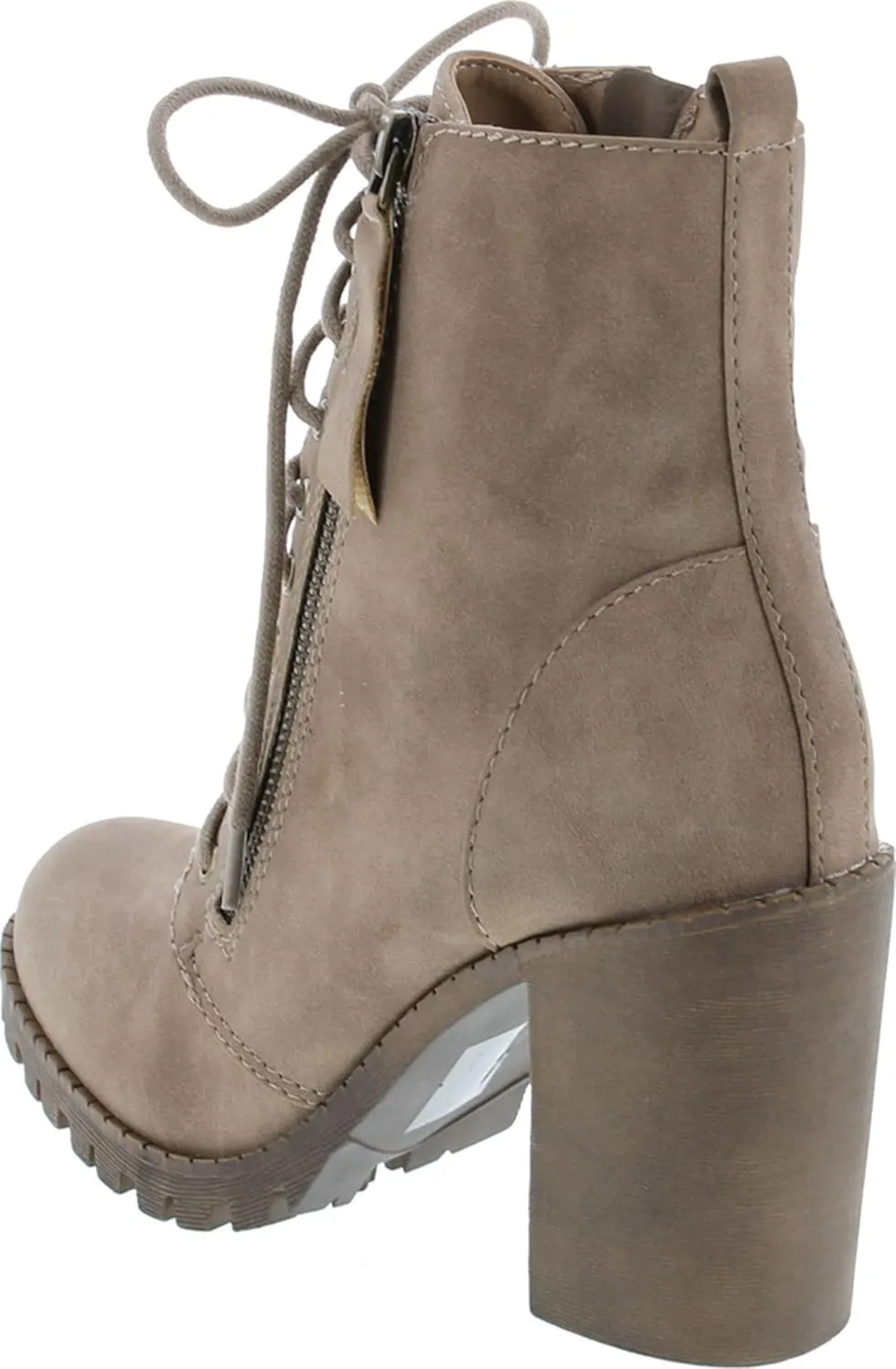 Soda Malia Round Toe Stacked Lug Heel Lace Up Ankle Booties