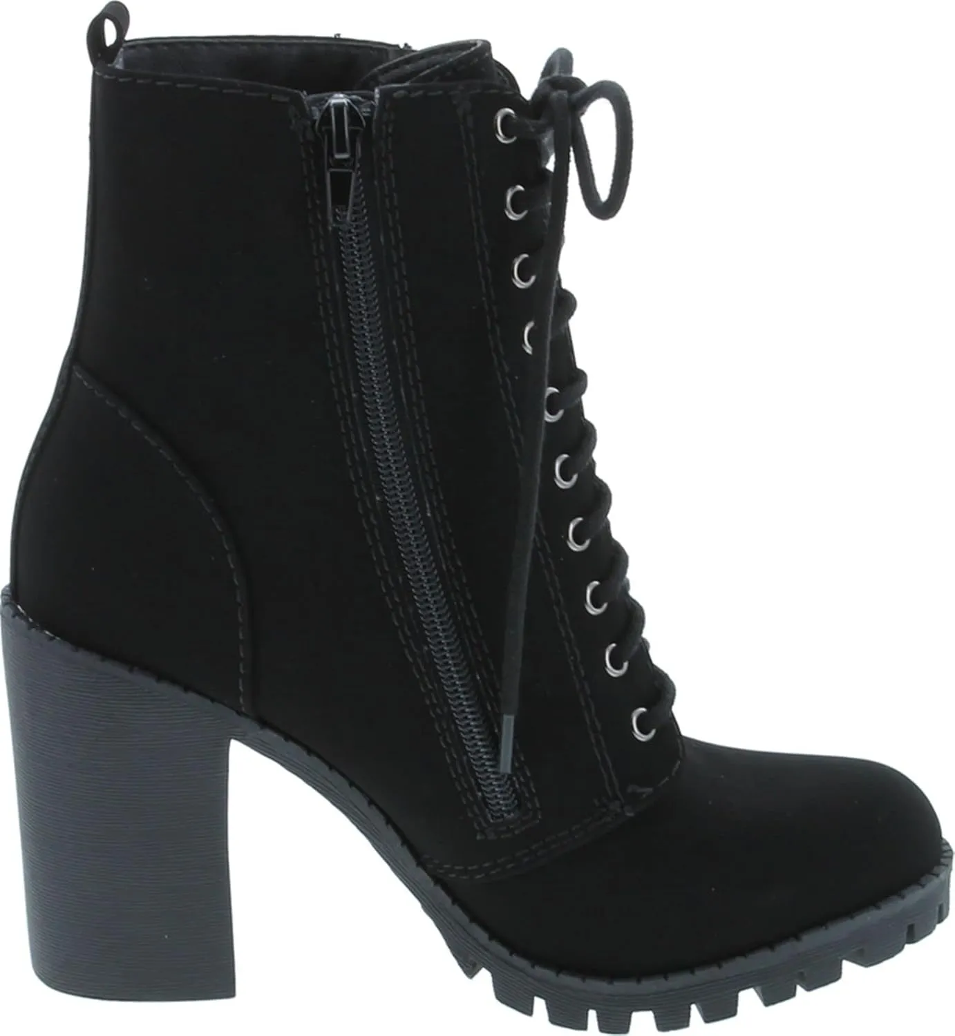 Soda Malia Round Toe Stacked Lug Heel Lace Up Ankle Booties