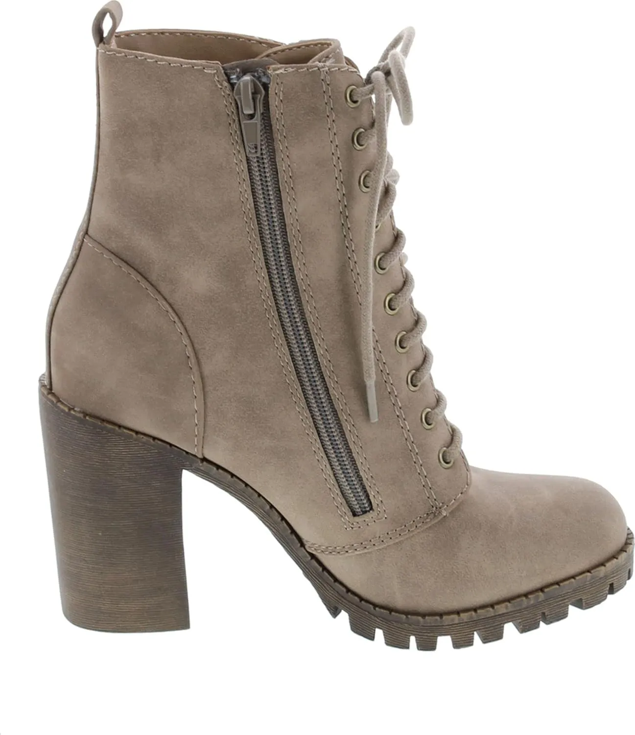 Soda Malia Round Toe Stacked Lug Heel Lace Up Ankle Booties