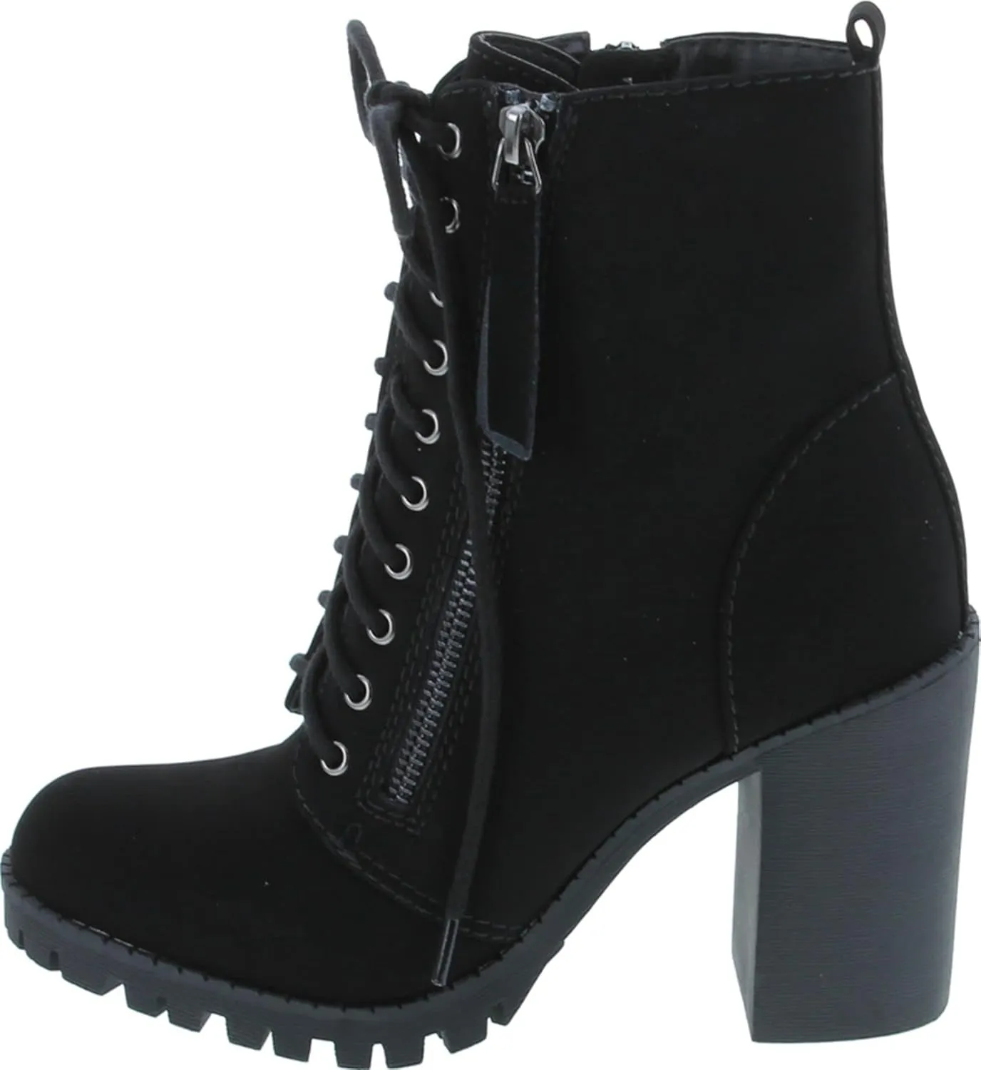 Soda Malia Round Toe Stacked Lug Heel Lace Up Ankle Booties
