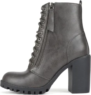 Soda Malia Round Toe Stacked Lug Heel Lace Up Ankle Booties