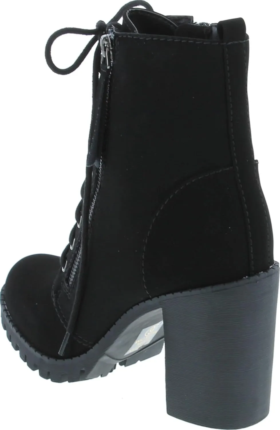 Soda Malia Round Toe Stacked Lug Heel Lace Up Ankle Booties