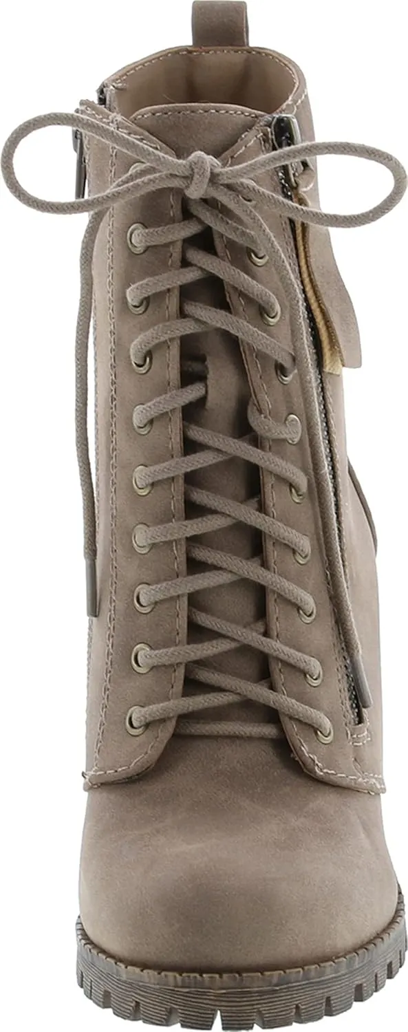 Soda Malia Round Toe Stacked Lug Heel Lace Up Ankle Booties