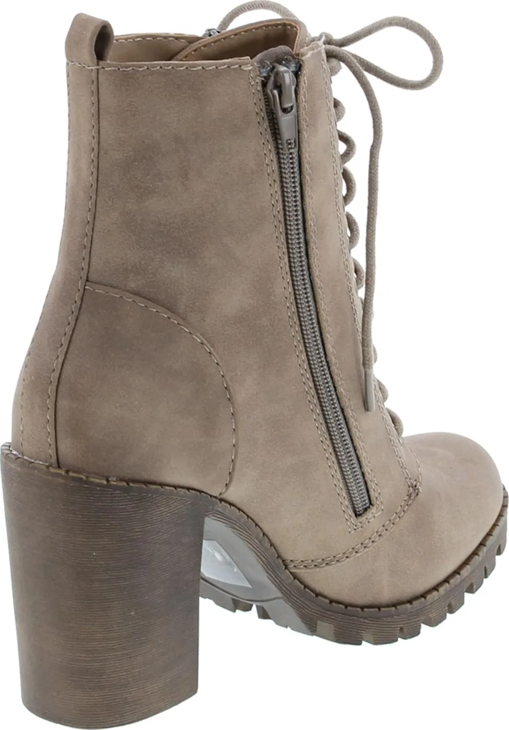 Soda Malia Round Toe Stacked Lug Heel Lace Up Ankle Booties
