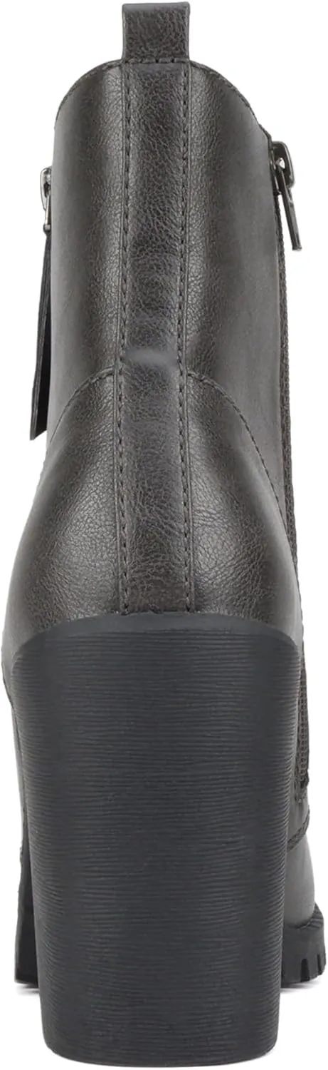 Soda Malia Round Toe Stacked Lug Heel Lace Up Ankle Booties