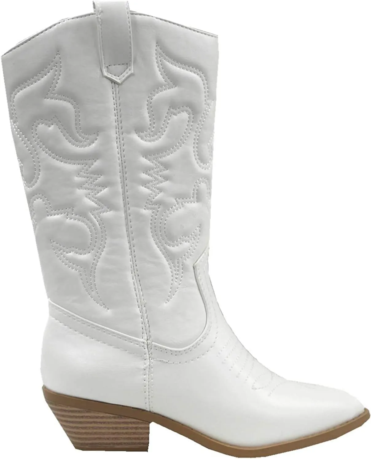 Soda RENO ~ Women Western Cowboy Stitched Pointe Toe Low Heel Ankle Mid Shaft Fashion Boots