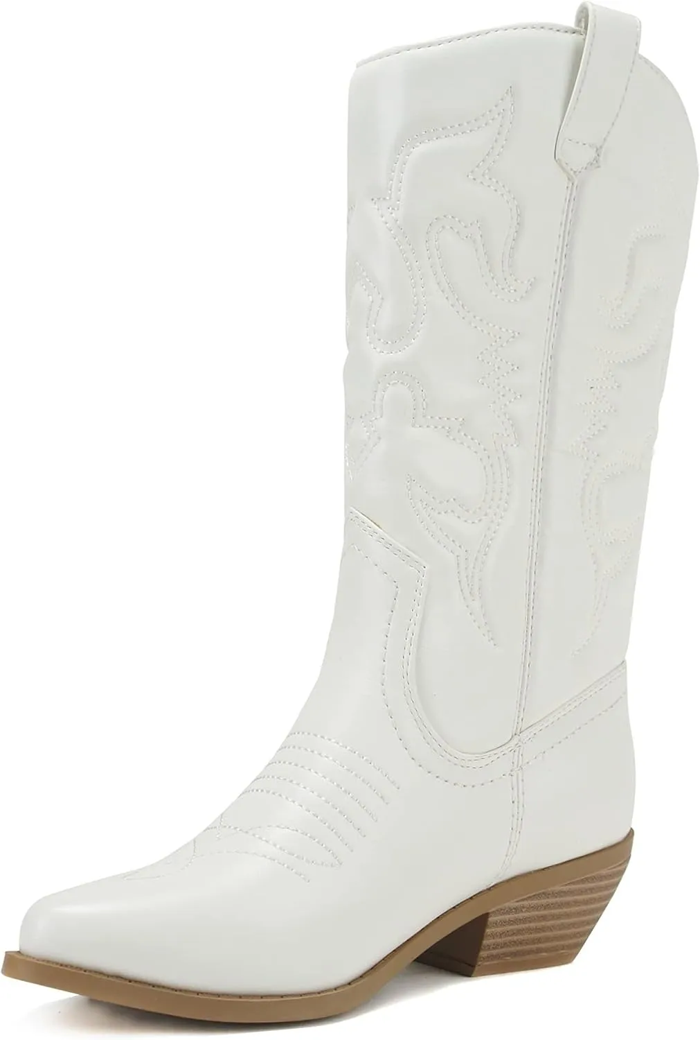 Soda RENO ~ Women Western Cowboy Stitched Pointe Toe Low Heel Ankle Mid Shaft Fashion Boots