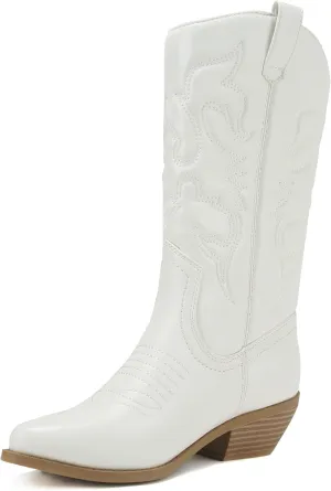 Soda RENO ~ Women Western Cowboy Stitched Pointe Toe Low Heel Ankle Mid Shaft Fashion Boots