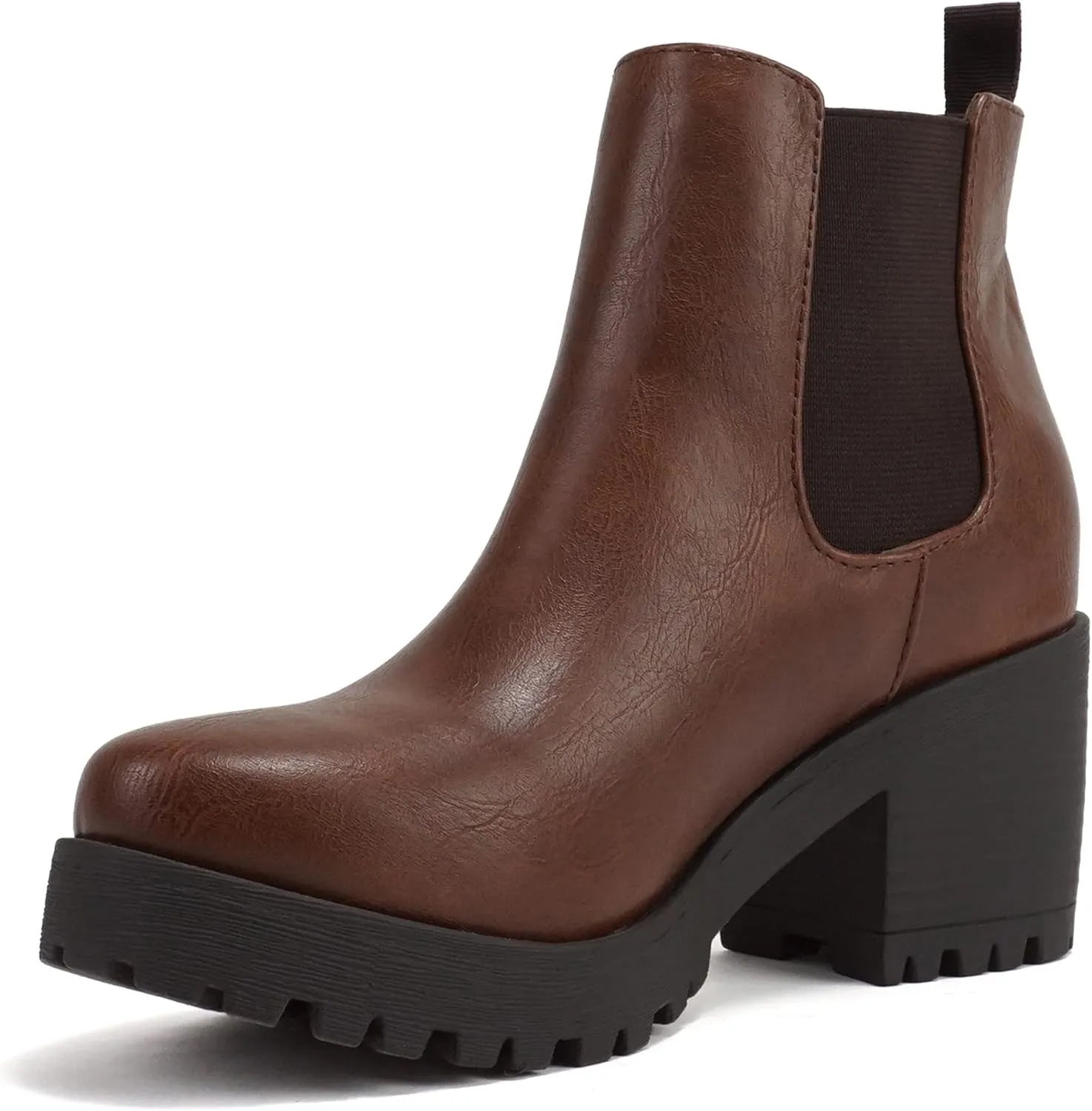 Soda Top Shoes Jaber Ankle Boot w/Lug Sole Elastic Gore and Chunky Heel