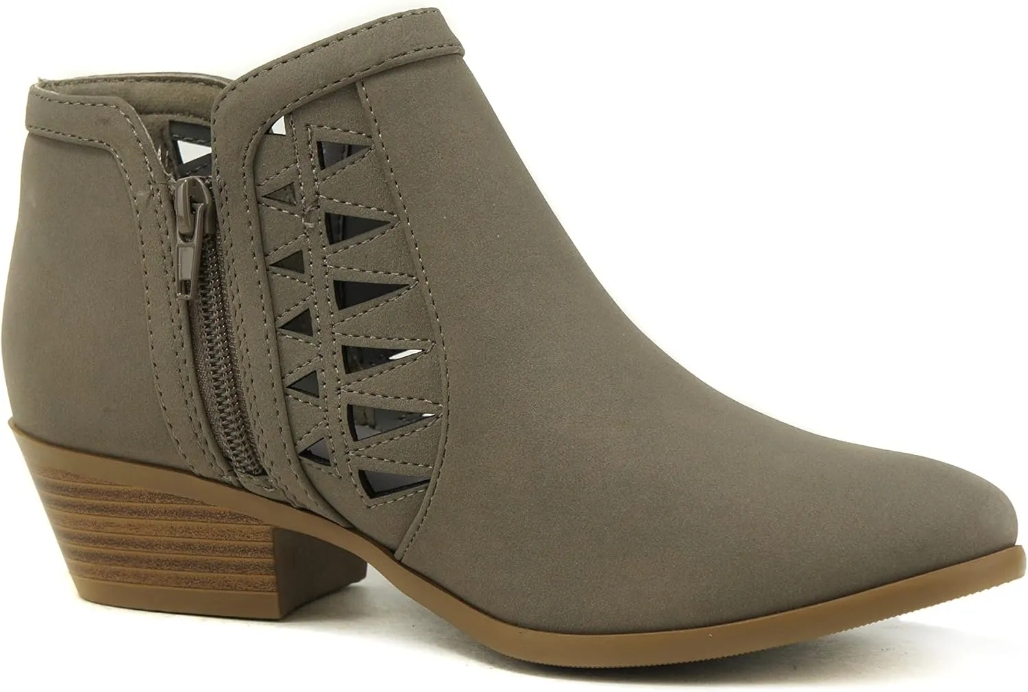 SODA Women's Round Toe Faux Suede Stacked Heel Western Ankle Bootie