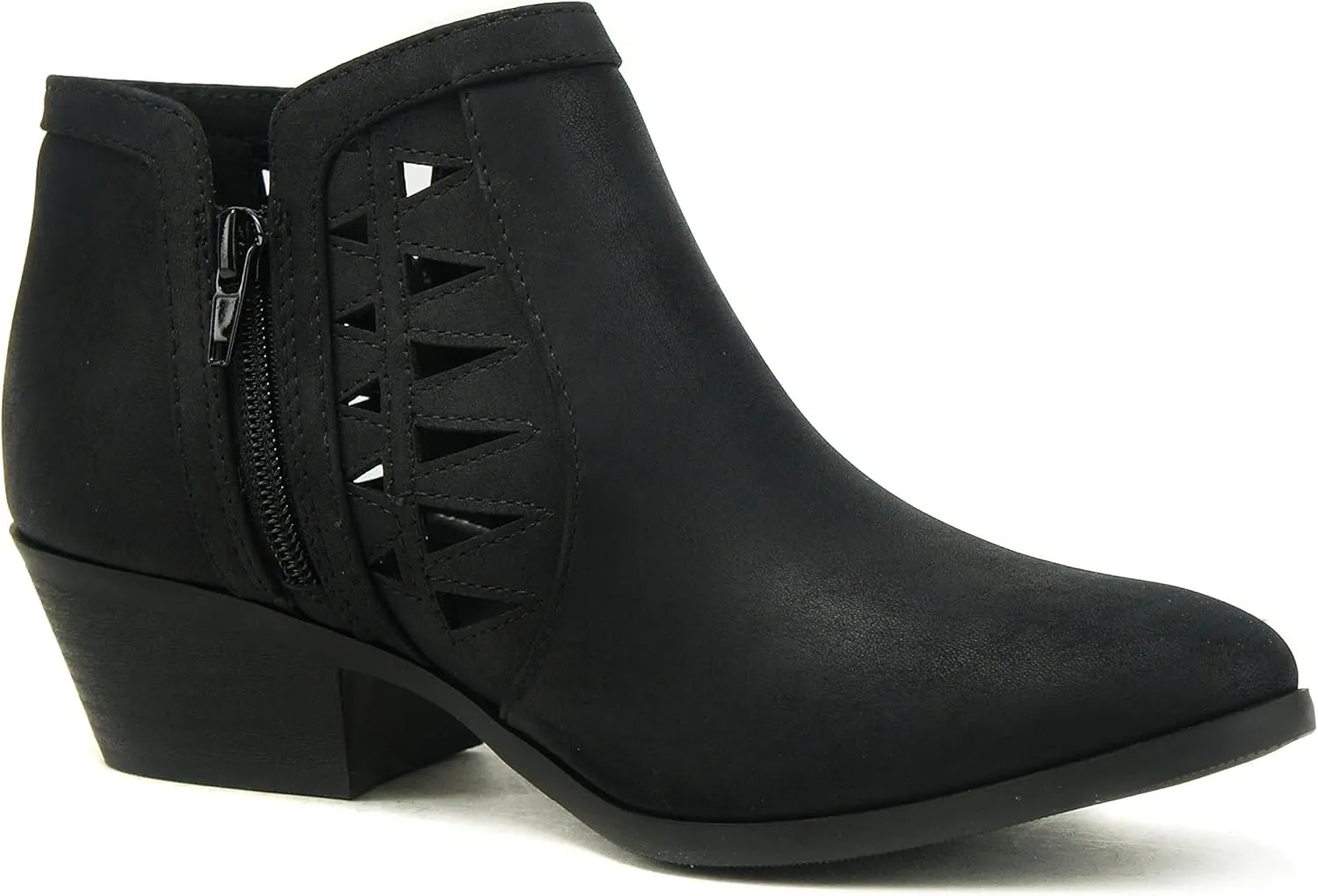 SODA Women's Round Toe Faux Suede Stacked Heel Western Ankle Bootie