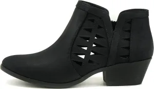 SODA Women's Round Toe Faux Suede Stacked Heel Western Ankle Bootie