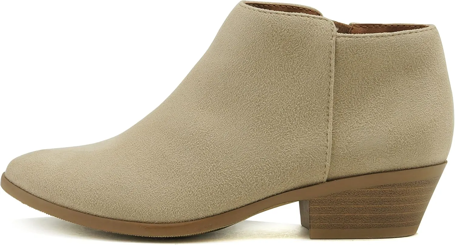 SODA Women's Round Toe Faux Suede Stacked Heel Western Ankle Bootie