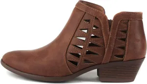 SODA Women's Round Toe Faux Suede Stacked Heel Western Ankle Bootie