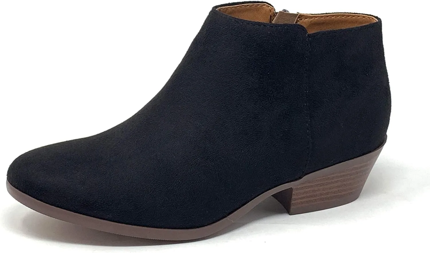 SODA Women's Round Toe Faux Suede Stacked Heel Western Ankle Bootie
