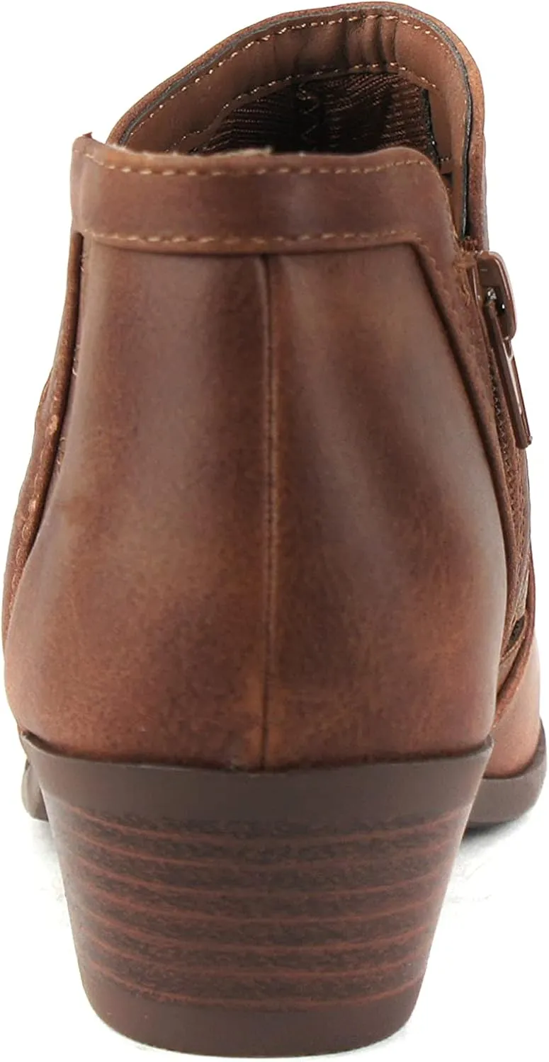 SODA Women's Round Toe Faux Suede Stacked Heel Western Ankle Bootie