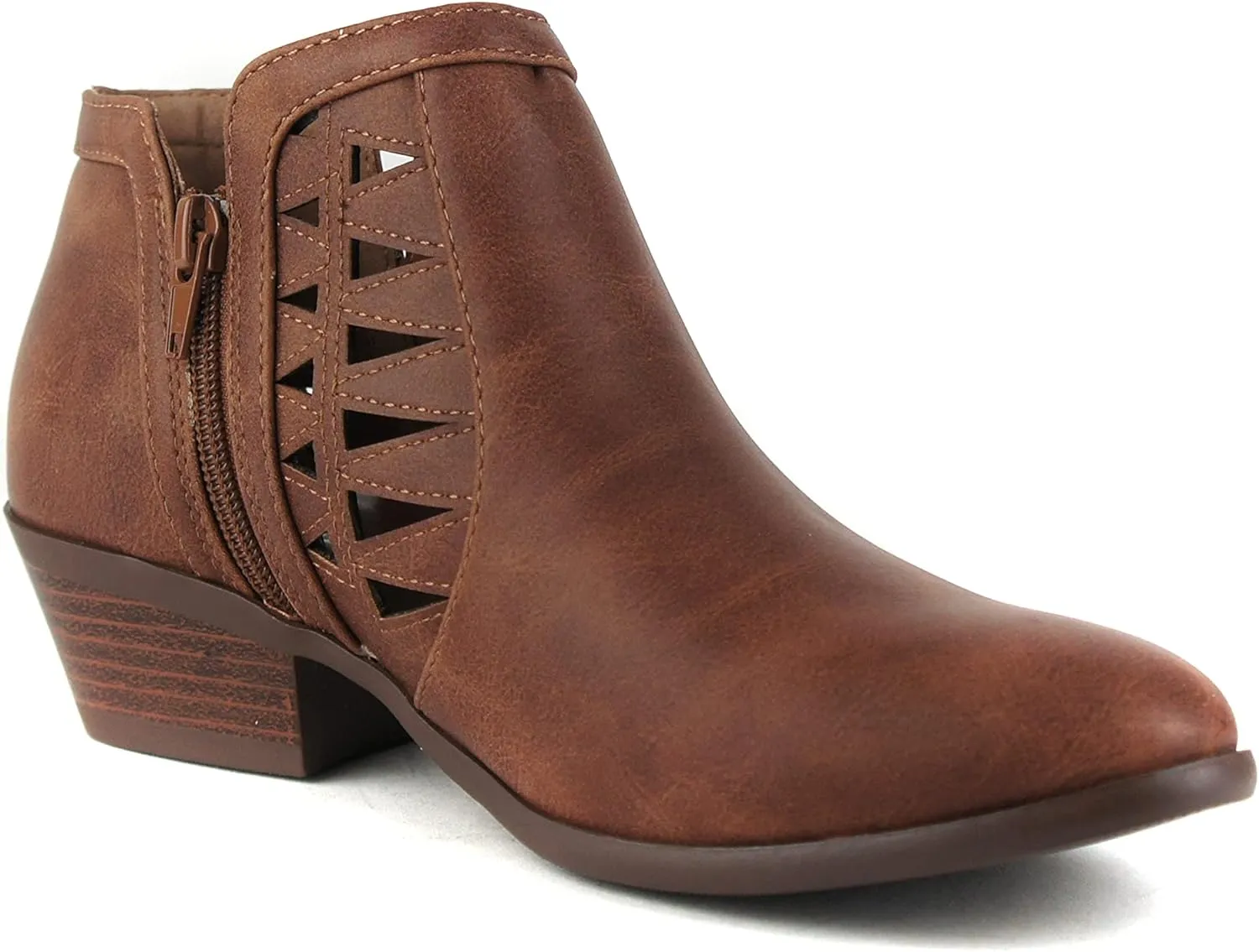 SODA Women's Round Toe Faux Suede Stacked Heel Western Ankle Bootie
