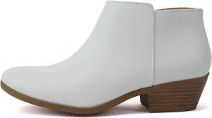 SODA Women's Round Toe Faux Suede Stacked Heel Western Ankle Bootie